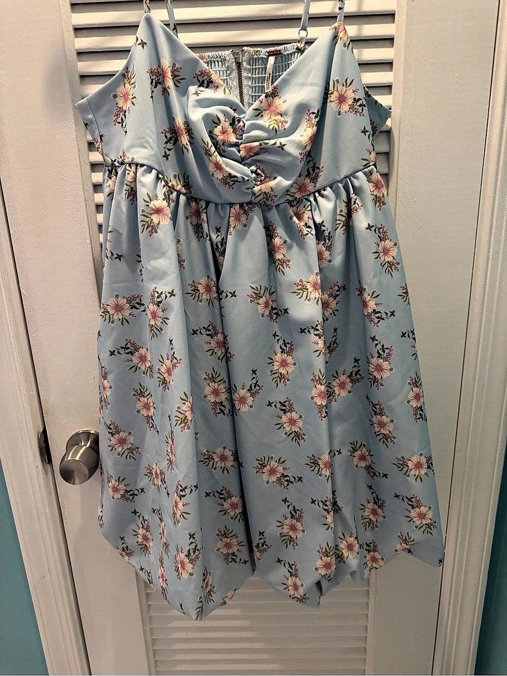 Free People In A Bubble Mini Dress Floral Blue & Pink Size Medium
